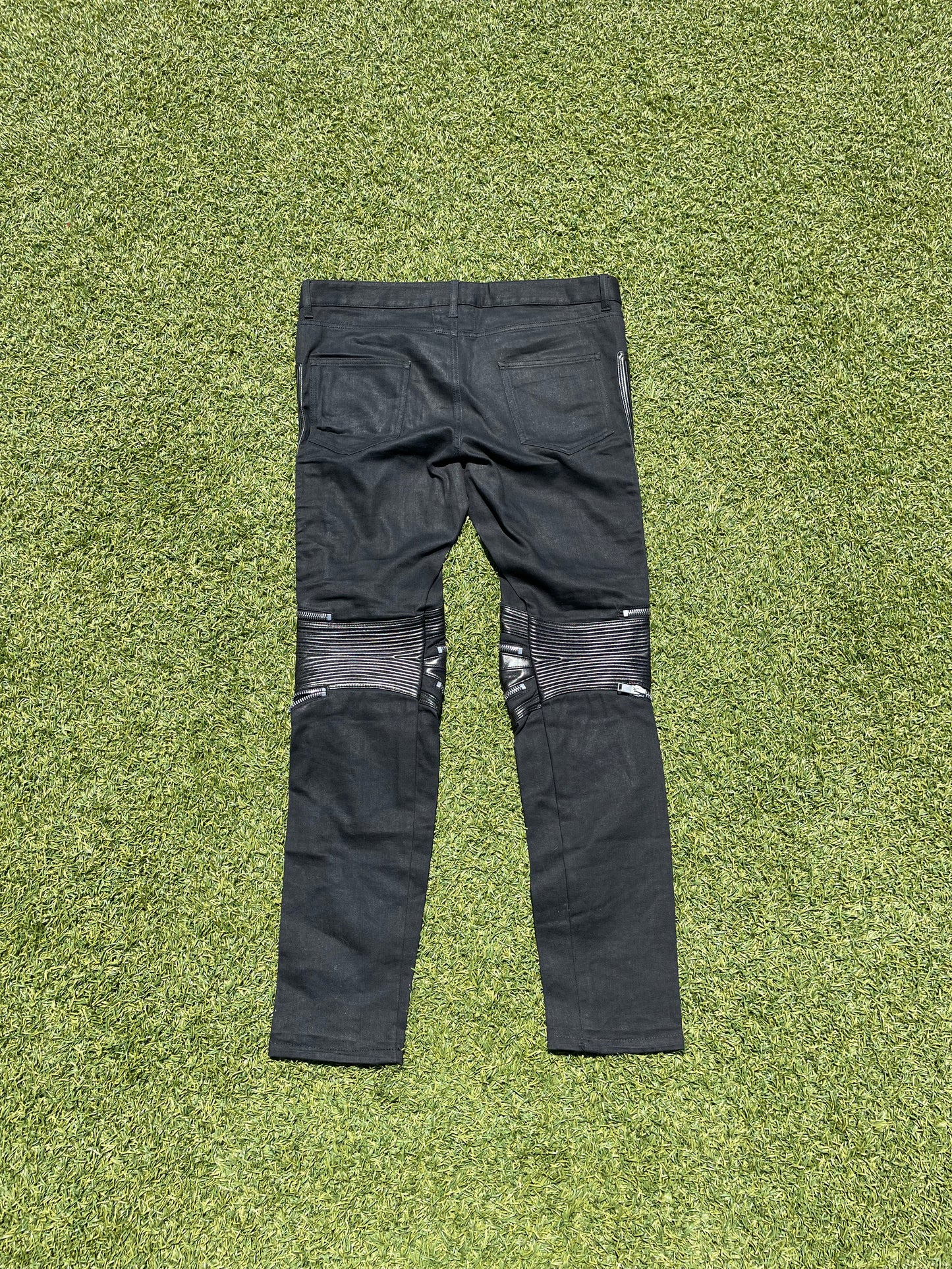 SS14 Saint Laurent D04 Leather Zipper Knee Biker Denim