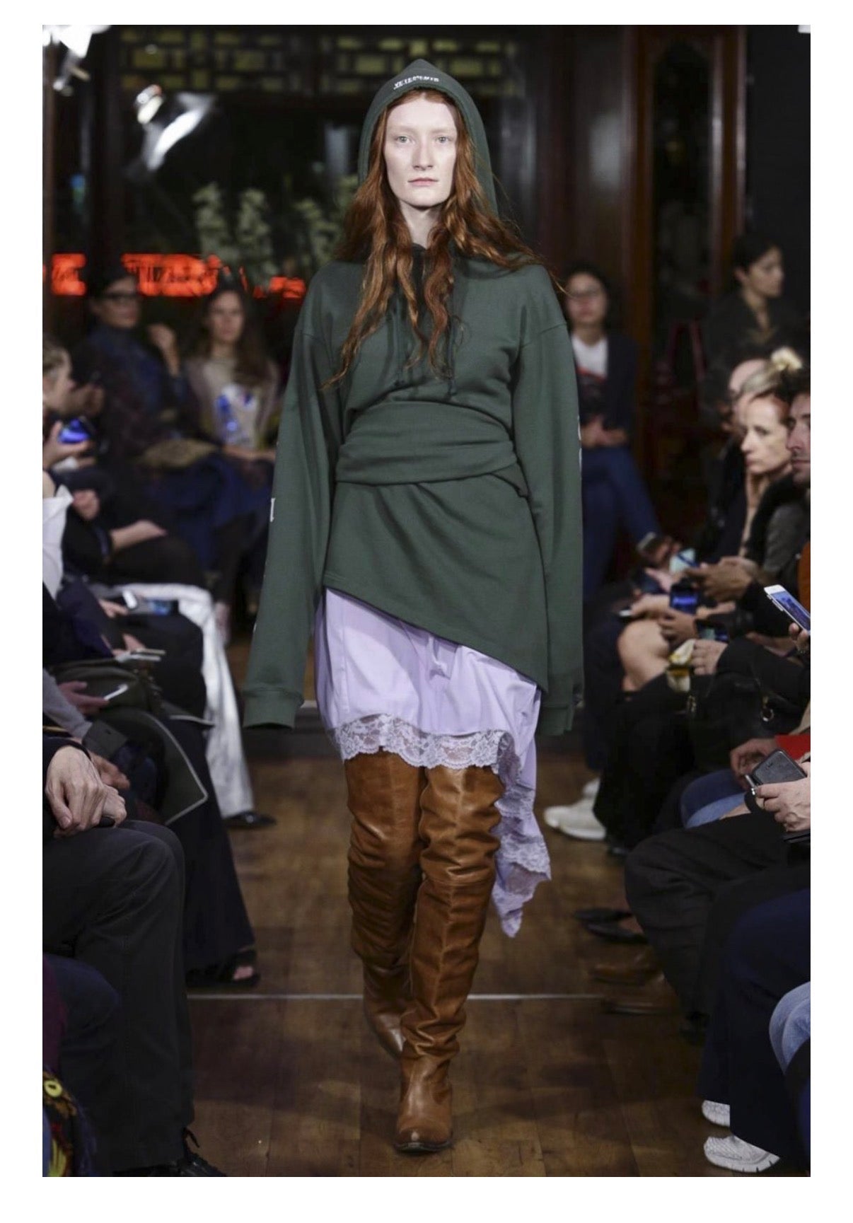 SS16 Vetements Old English Green Midi Dress Hoodie
