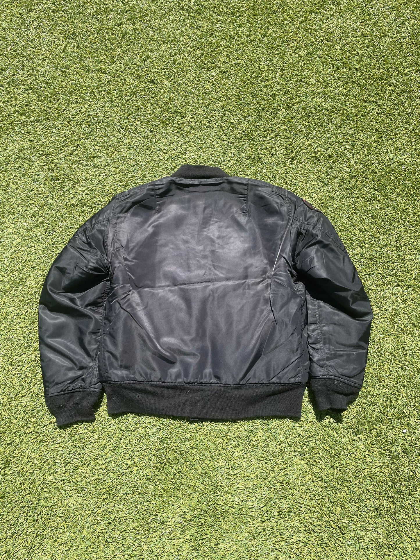 PPFM Black Military Patchwork Nylon Bomber Jacket