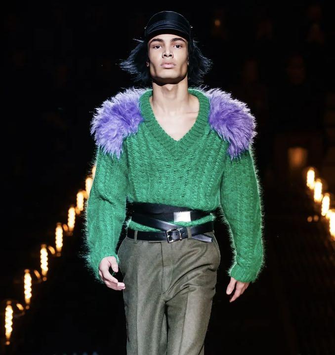 FW19 Prada Mohair Fur Fisherman Sweater (Green/Purple)