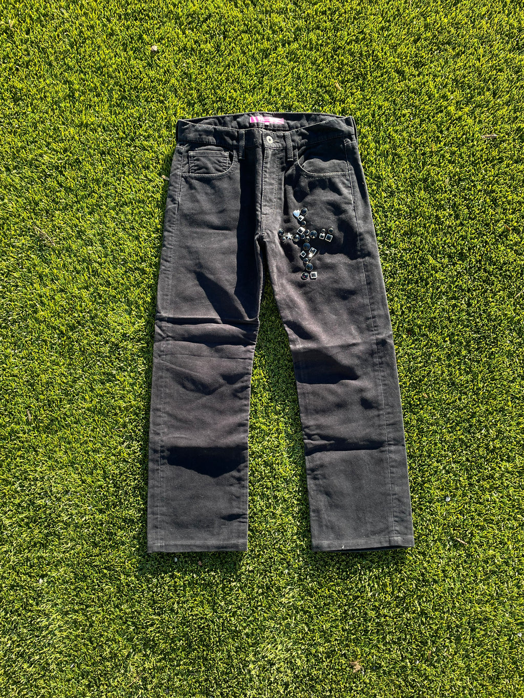AD2003 Junya Watanabe Velour Cross Studded Jewel Denim