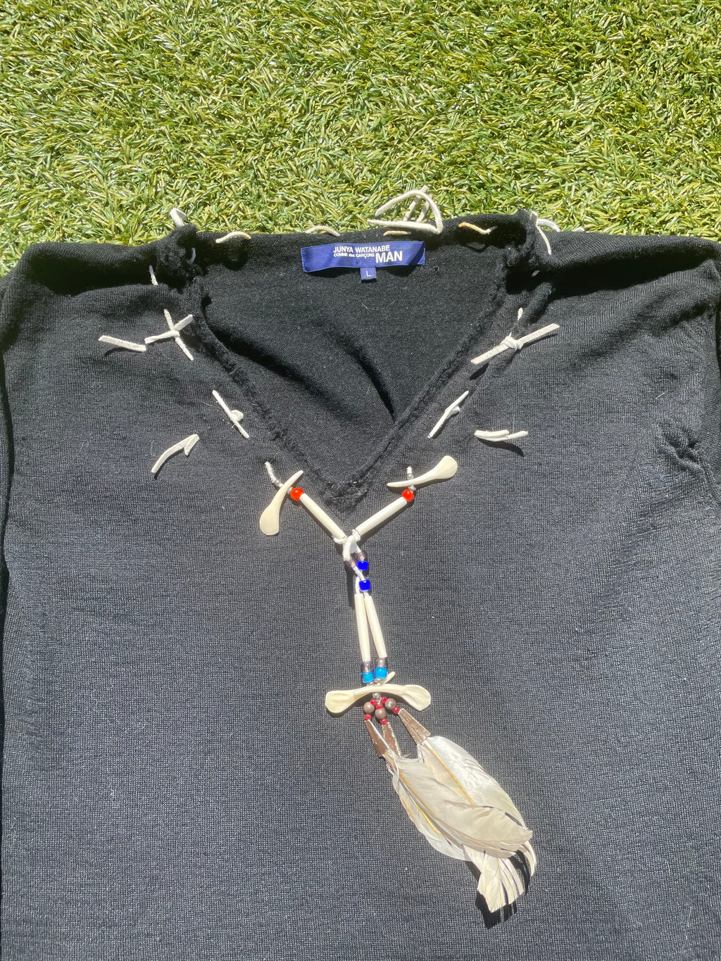 AD2003 Junya Watanabe Tribal Feather Necklace Wool Knit Sweater 🪶