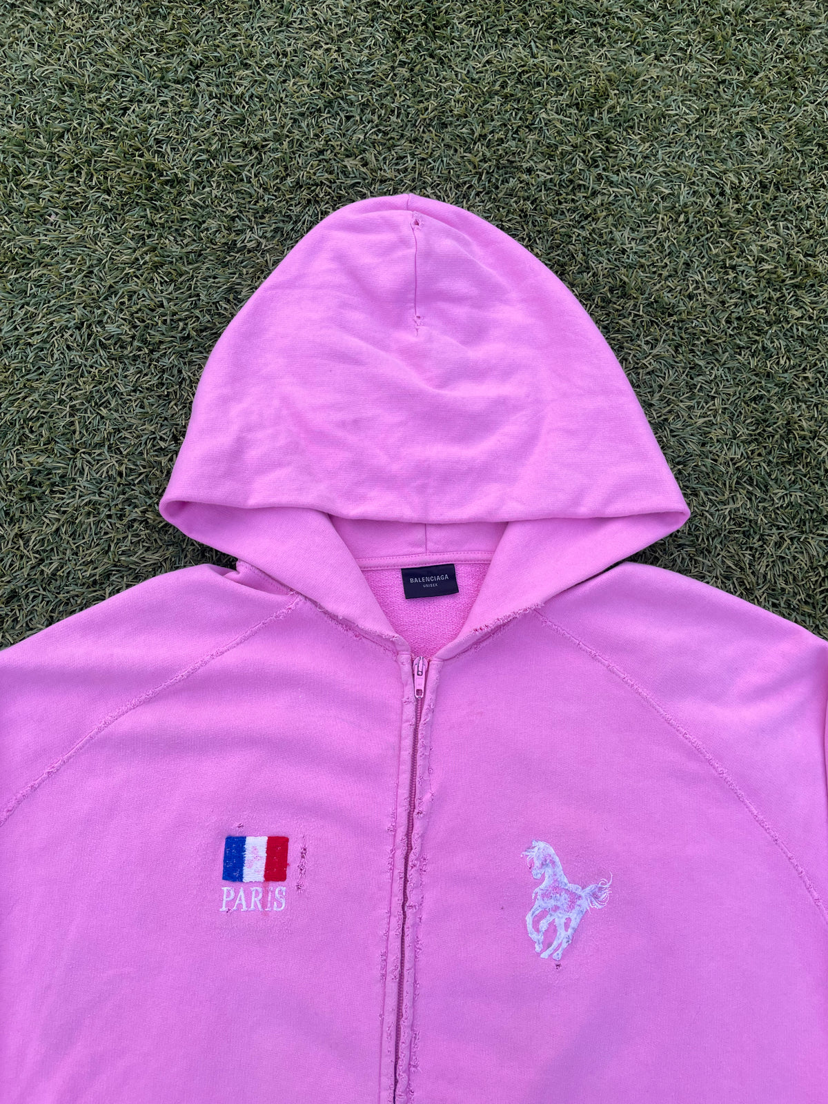 FW22 360* Snowstorm - Balenciaga Polo Pink Distressed Zip Up Hoodie