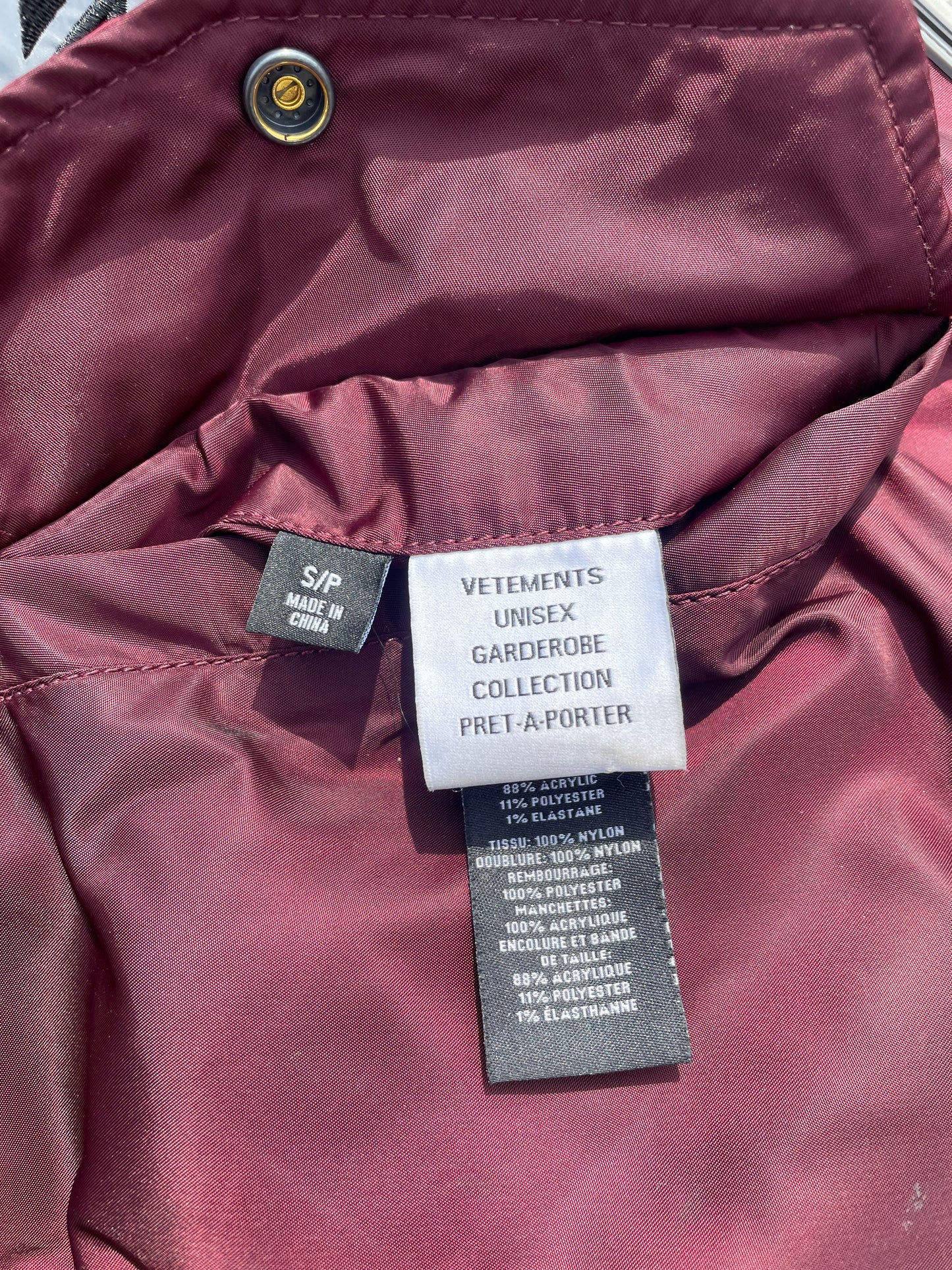 2021 Vetements X Alpha Industries Moto Racing Burgundy Bomber Jacket