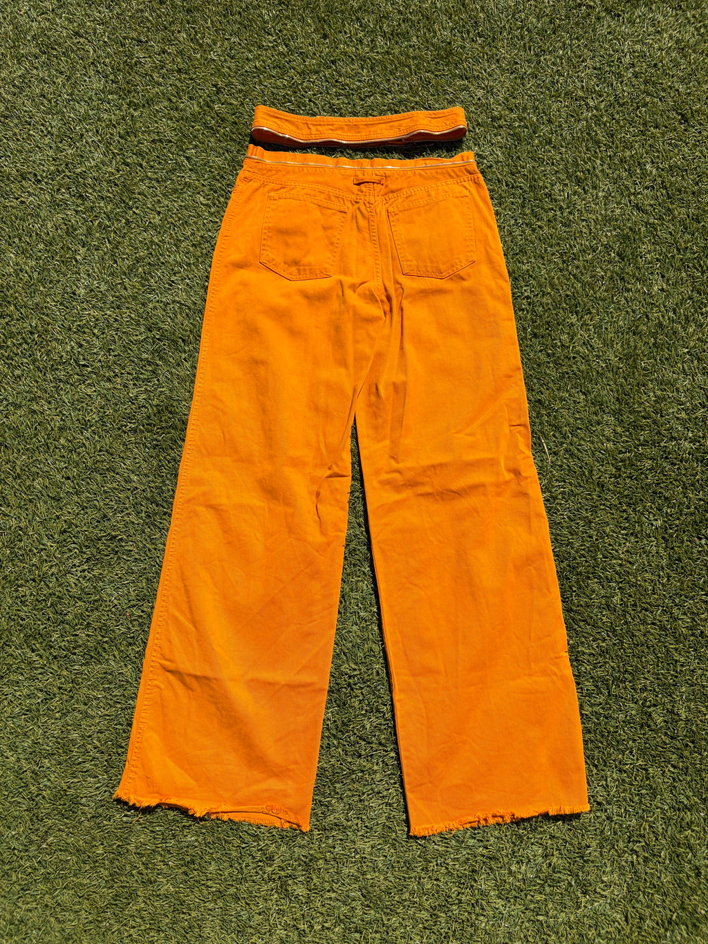 1990s Jean Paul Gaultier Orange Convertible Belt Zipper Denim