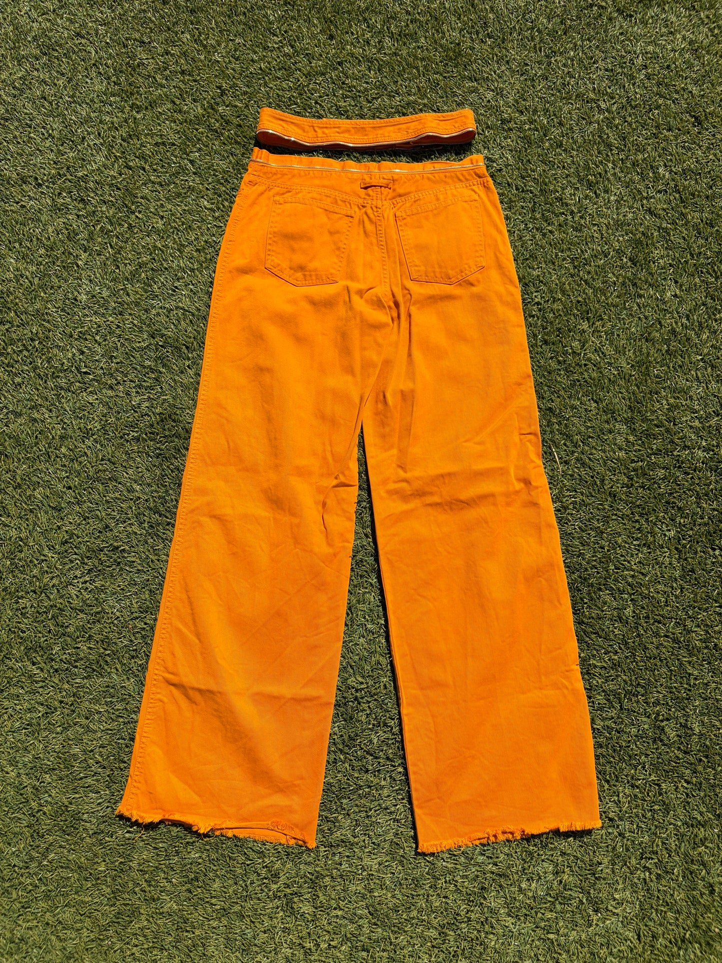 1990s Jean Paul Gaultier Orange Convertible Belt Zipper Denim
