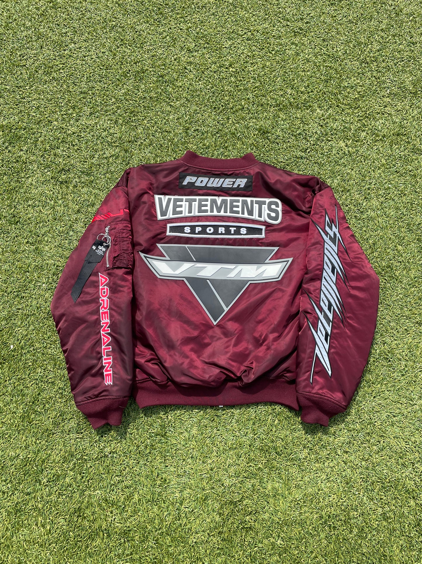 2021 Vetements X Alpha Industries Moto Racing Burgundy Bomber Jacket