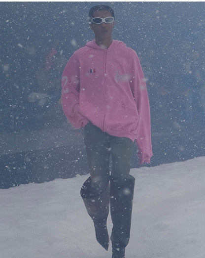 FW22 360* Snowstorm - Balenciaga Polo Pink Zip Up Hoodie