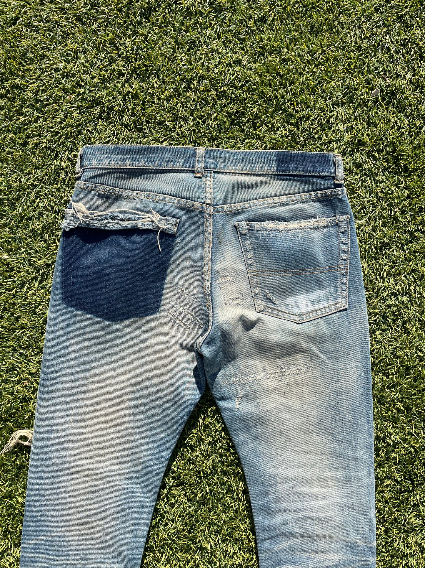 AW04 “But Beautiful” - Undercover 68 Red Yarn Distressed Denim