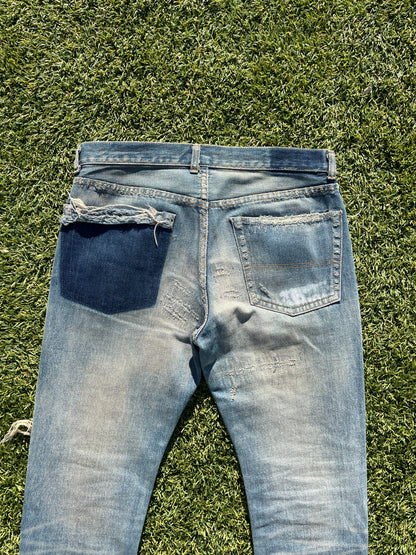 AW04 “But Beautiful” - Undercover 68 Red Yarn Distressed Denim