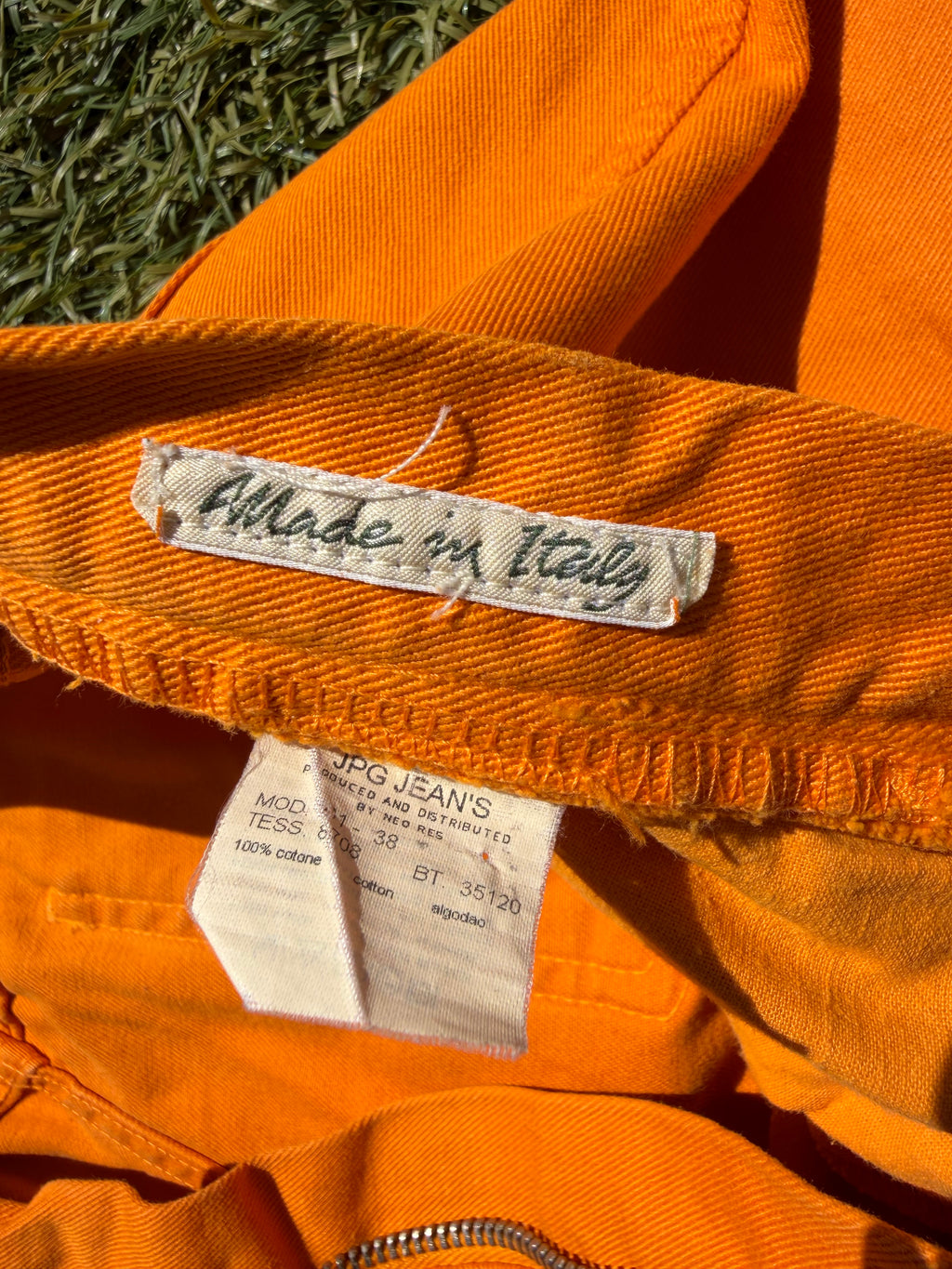 1990s Jean Paul Gaultier Orange Convertible Belt Zipper Denim