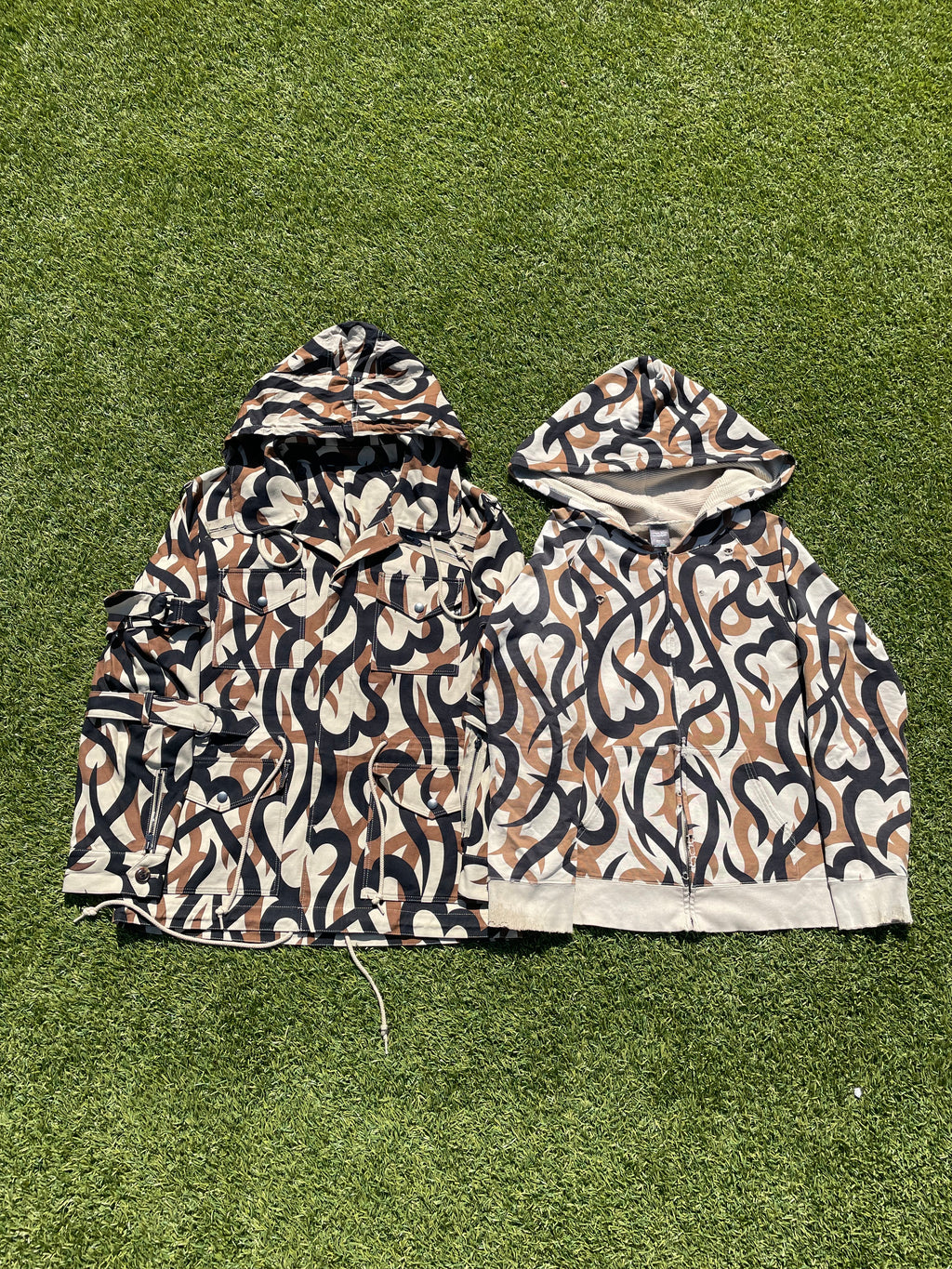 AW04 “Give Peace A Chance” - Number (N)ine Tribal Heart Camo Distressed Zip Up Hoodie