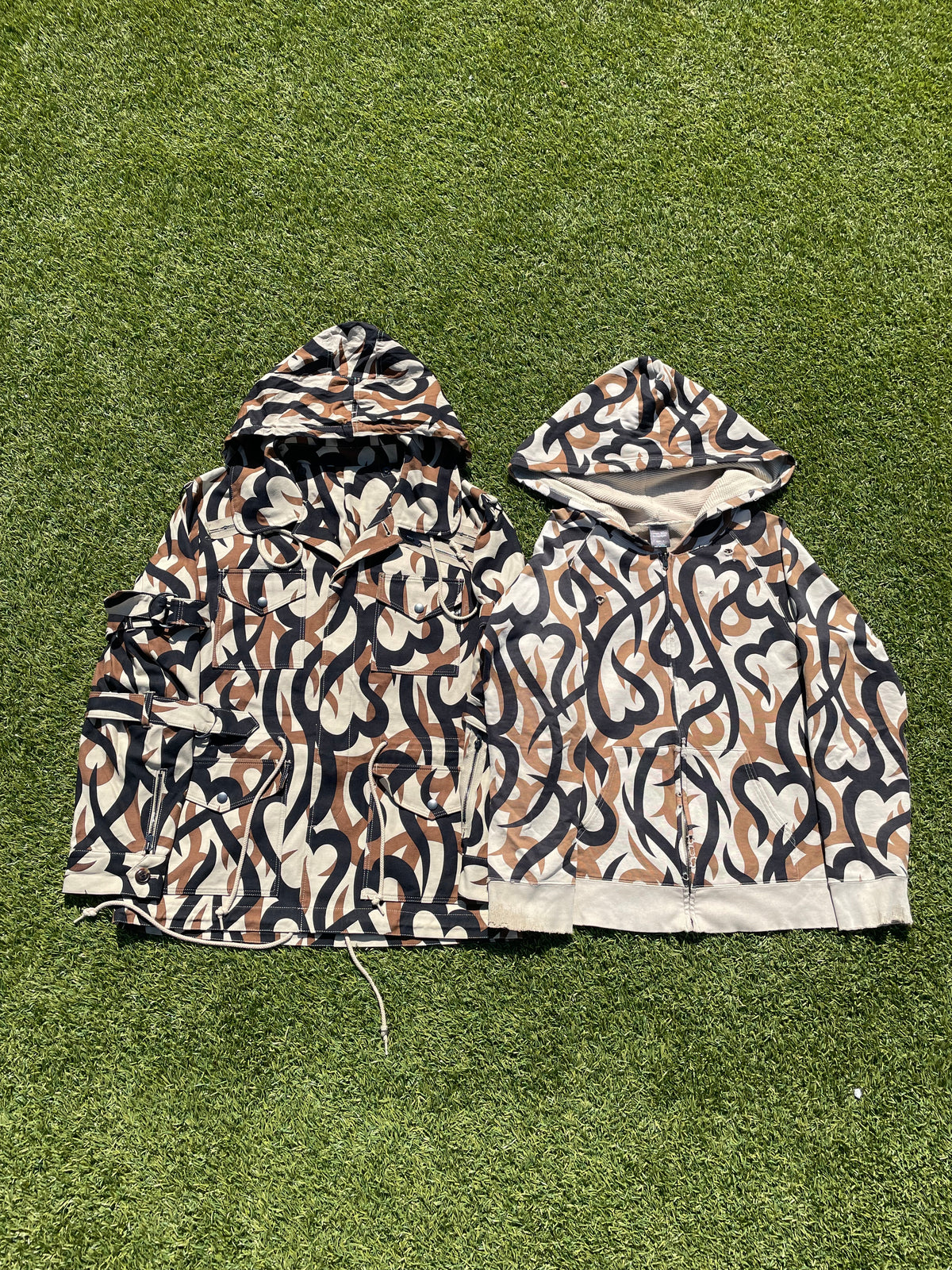 AW04 “Give Peace A Chance” - Number (N)ine Tribal Heart Camo Distressed Zip Up Hoodie