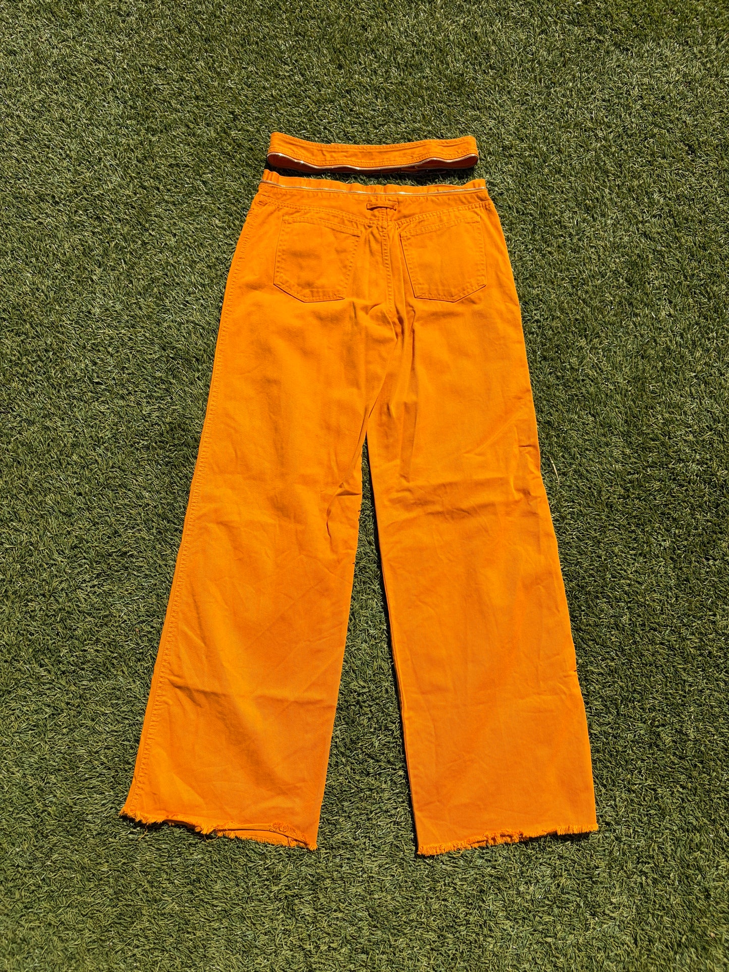 1990s Jean Paul Gaultier Orange Convertible Belt Zipper Denim