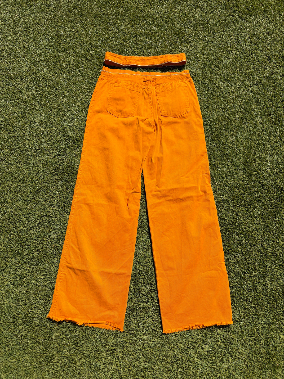 1990s Jean Paul Gaultier Orange Convertible Belt Zipper Denim