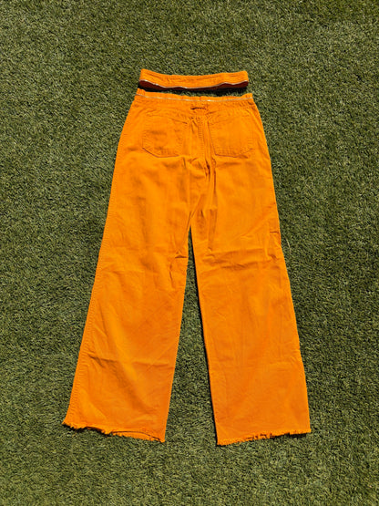 1990s Jean Paul Gaultier Orange Convertible Belt Zipper Denim