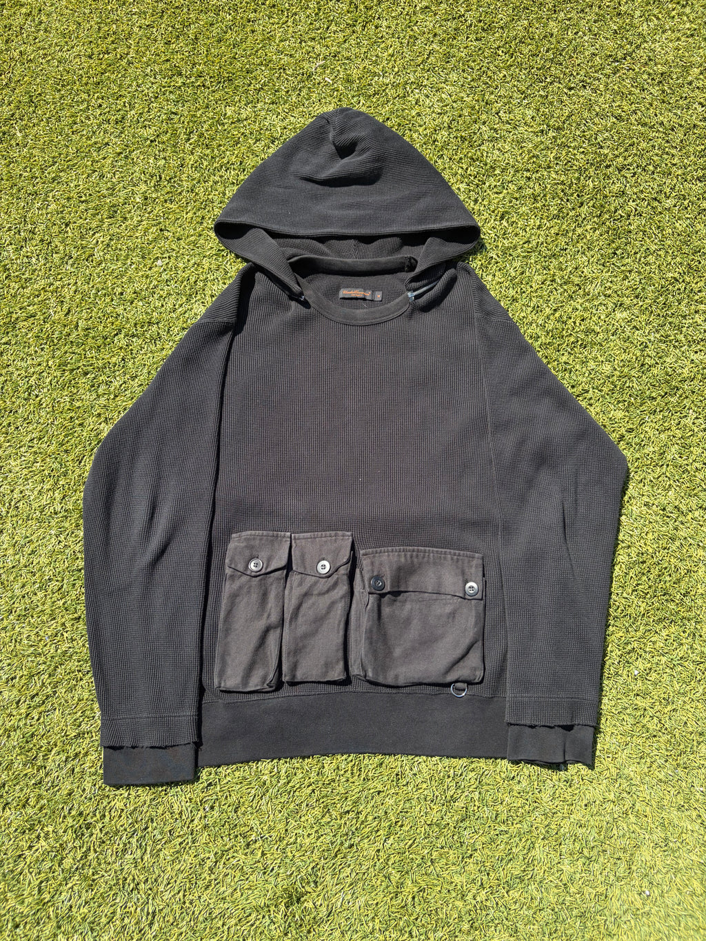 AW03 “Paperdoll” - Undercover Multi Cargo Pocket Convertible Waffle Knit Thermal Hoodie