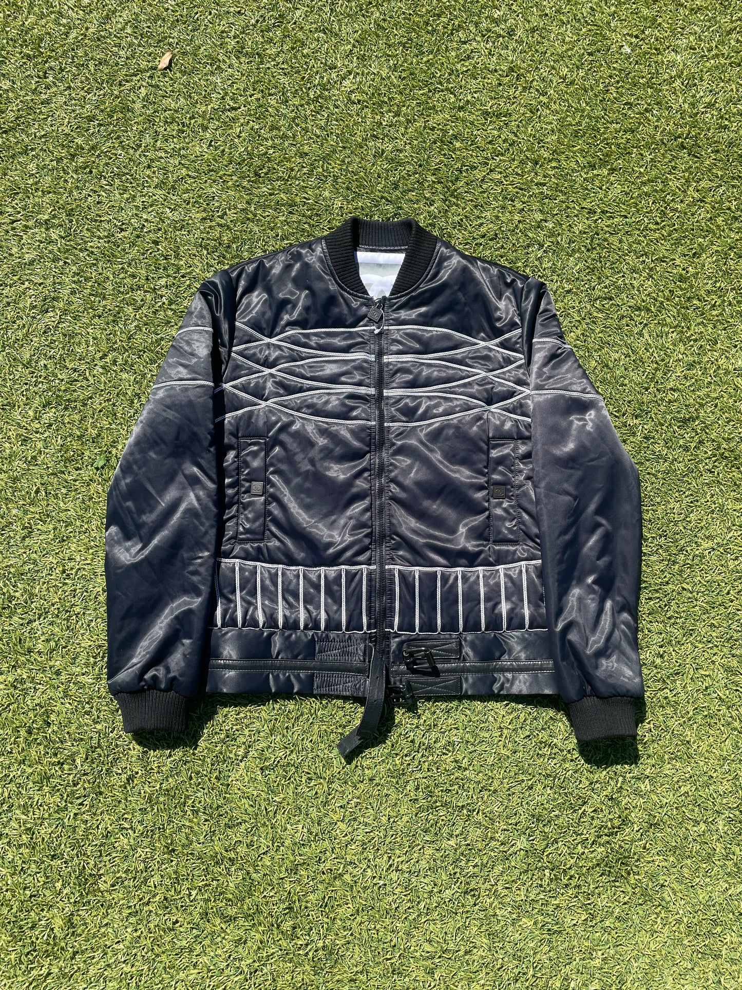 FW2006 Chanel Sport Contrast Stitching Satin Padded Bomber Jacket