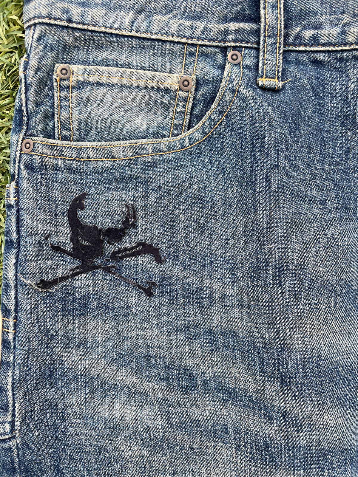 AW05 “Arts & Crafts” - Undercover Skull Distressed Indigo Denim