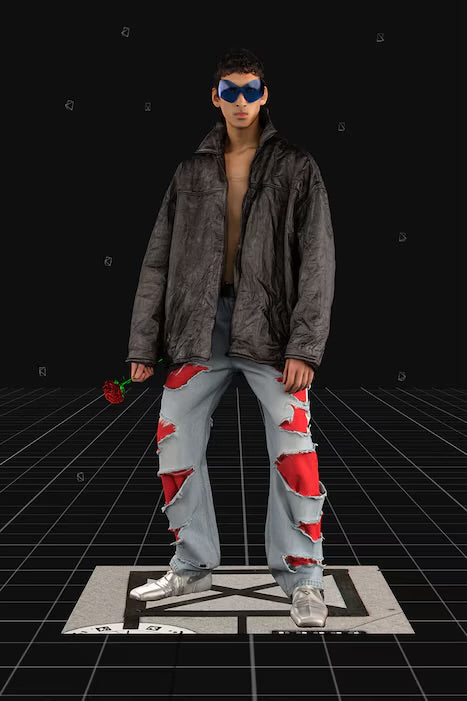 AW21 “Afterworld” - Balenciaga Slashed Sporty B Track Hybrid Denim