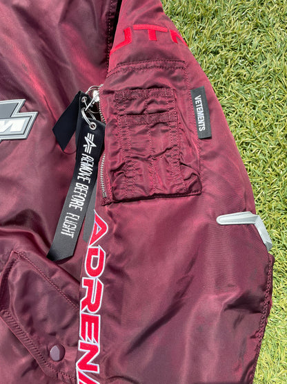 2021 Vetements X Alpha Industries Moto Racing Burgundy Bomber Jacket