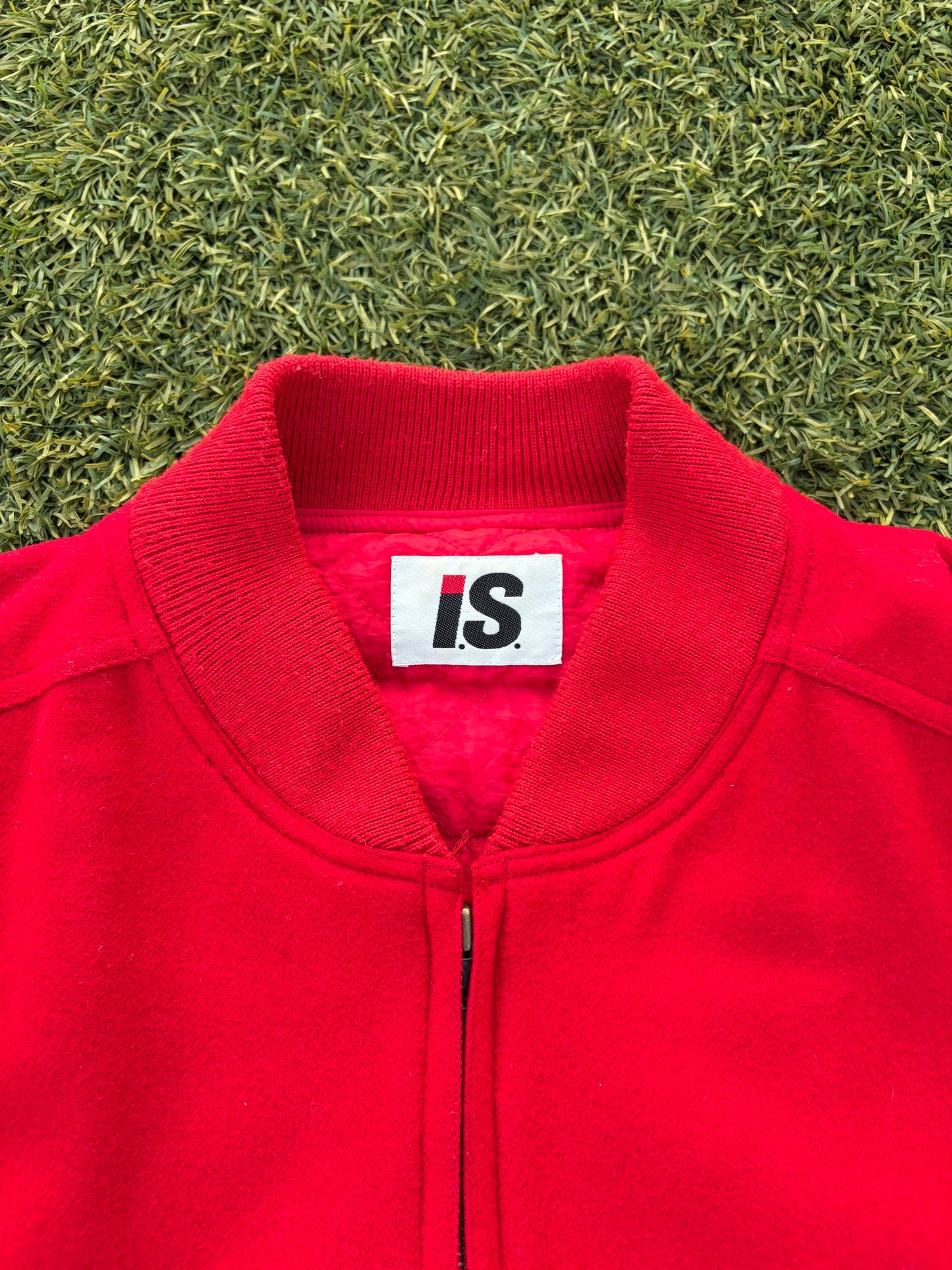 1984 Issey Miyake Sport Care Label Red Wool Varsity Jacket