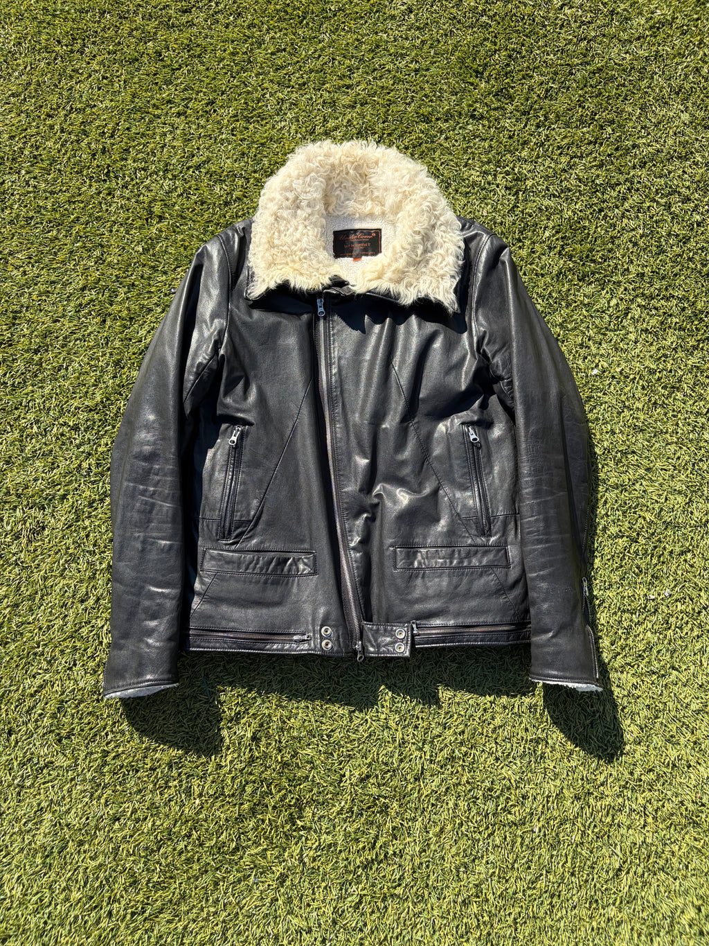 AW06 “Guruguru” - Undercover Wire Collar Horse Leather Shearling Biker Jacket