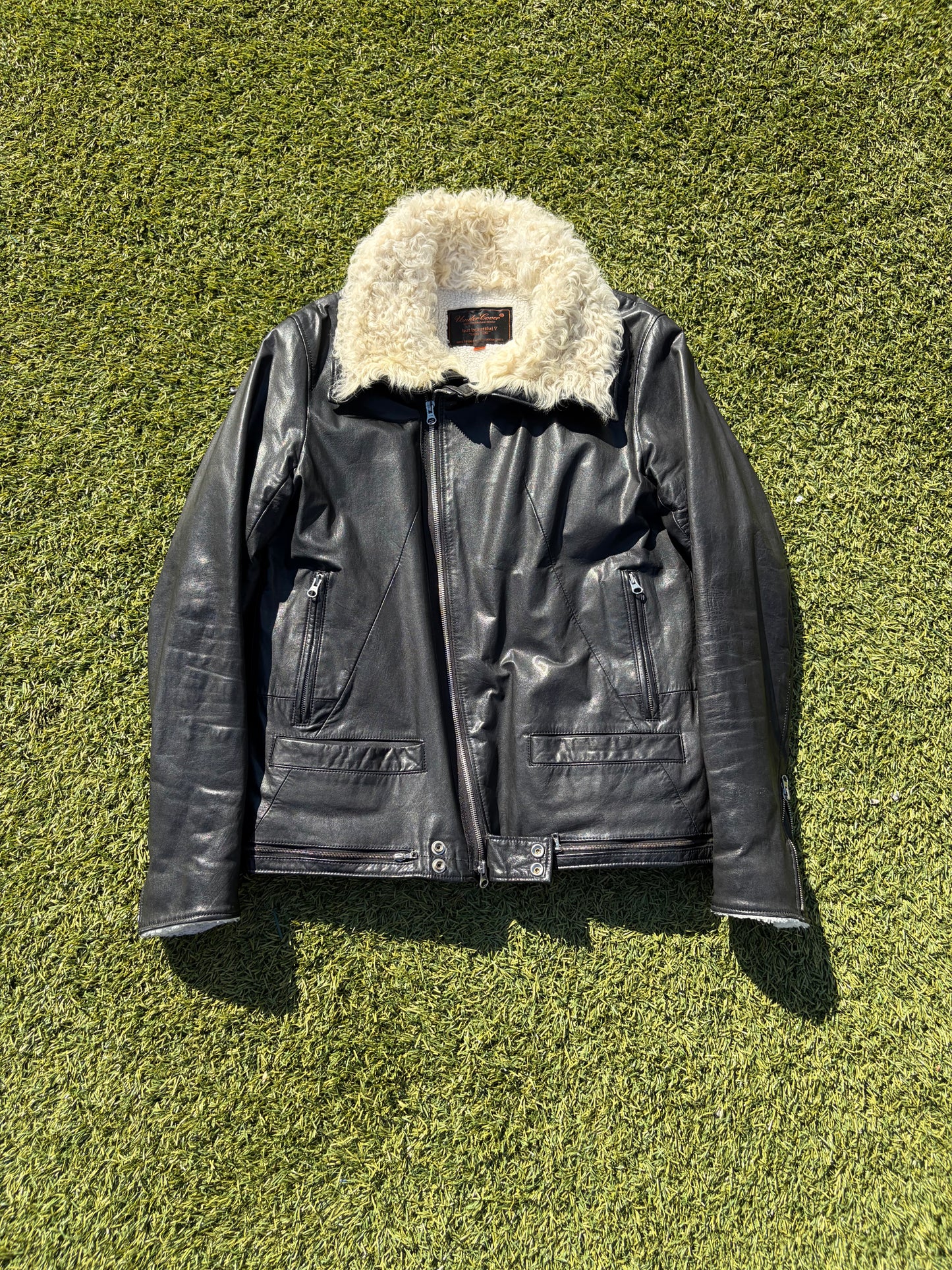 AW06 “Guruguru” - Undercover Wire Collar Horse Leather Shearling Biker Jacket