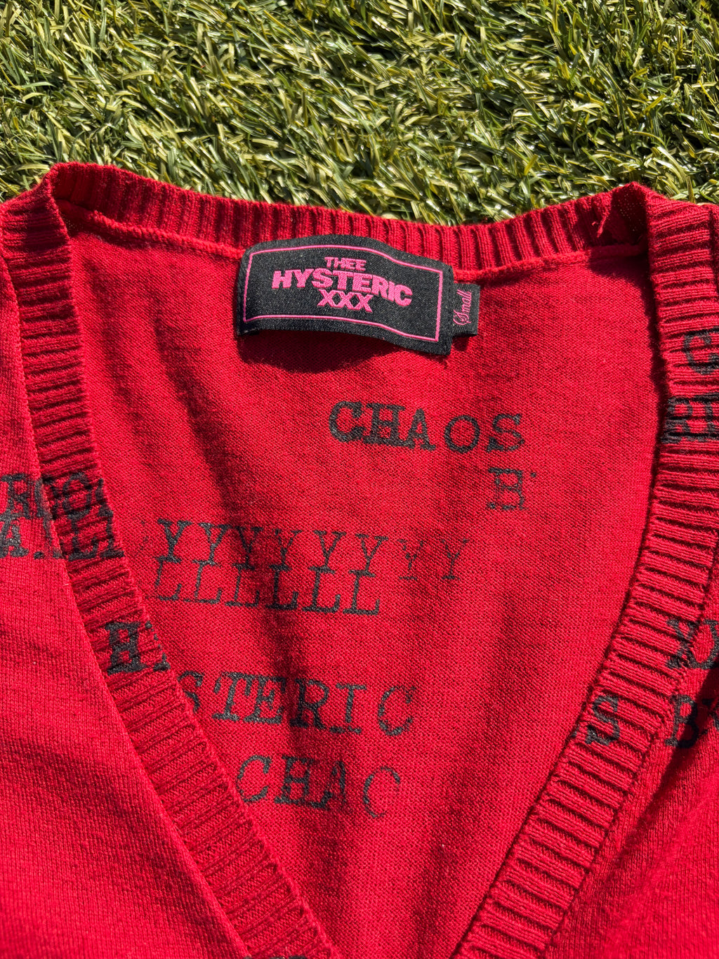 1990s Hysteric Glamour “Destroy All” Red Knit Cardigan