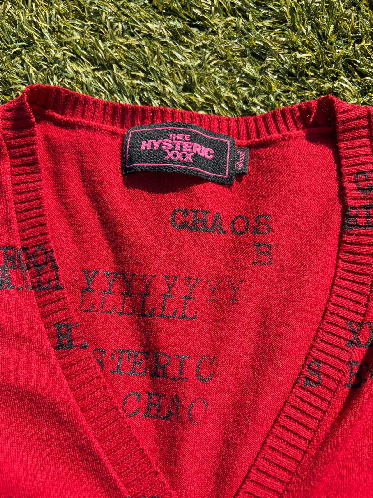 1990s Hysteric Glamour “Destroy All” Red Knit Cardigan