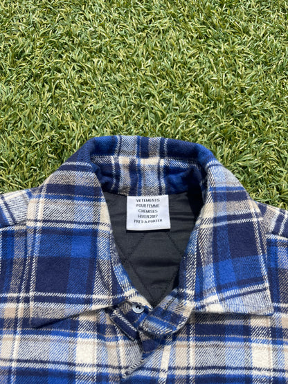 AW17 Vetements Football Shoulder Blue Checkered “Time Is Money” Flannel