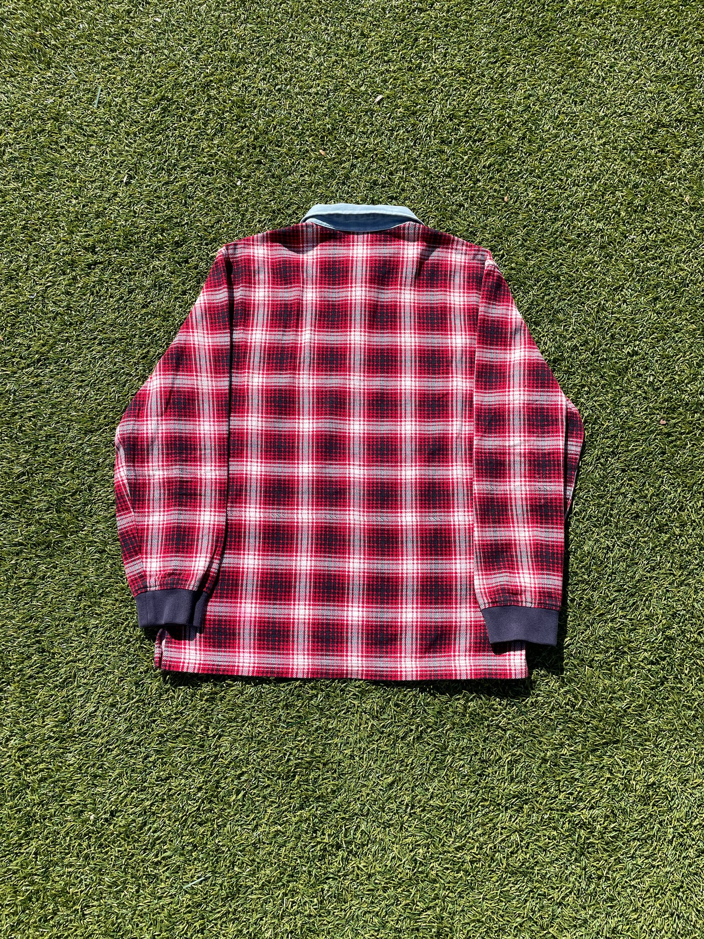 FW14 Supreme Shadow Plaid Denim Collar Rugby