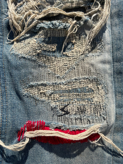 AW04 “But Beautiful” - Undercover 68 Red Yarn Distressed Denim