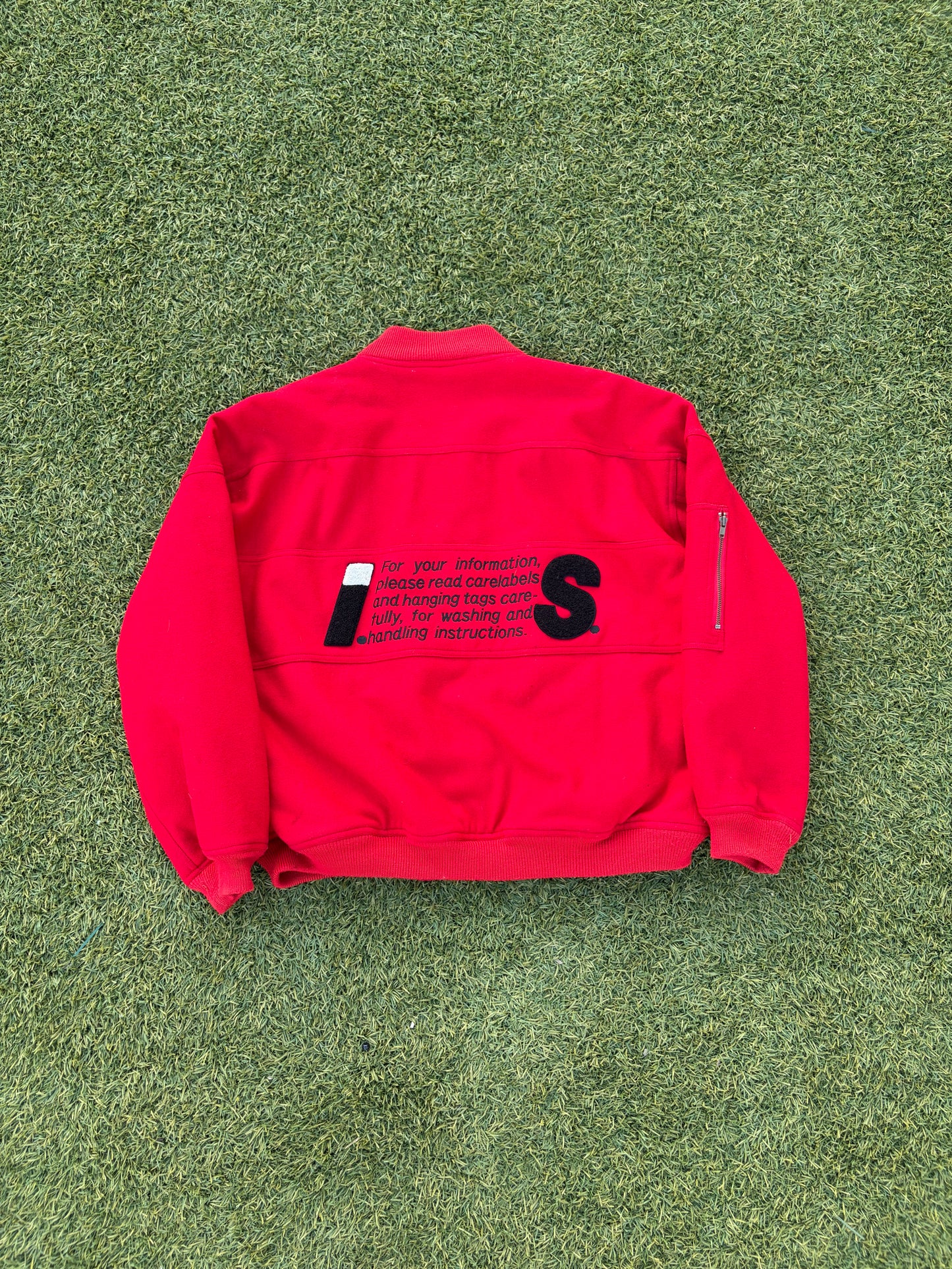 1984 Issey Miyake Sport Care Label Red Wool Varsity Jacket