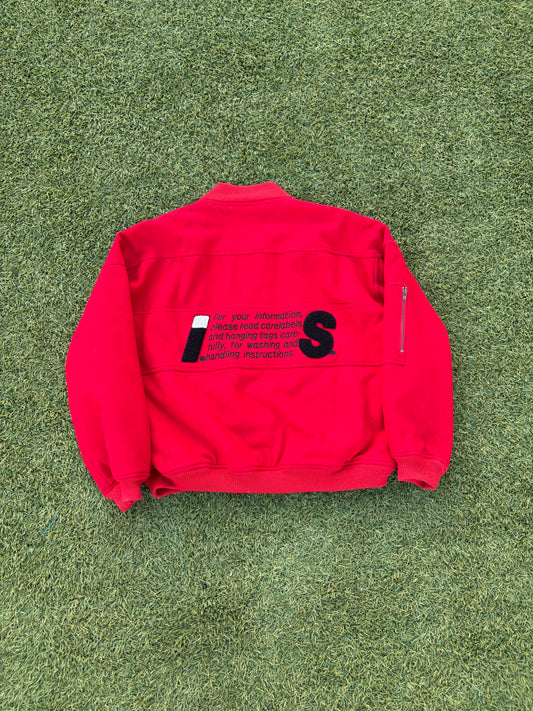 1984 Issey Miyake Sport Care Label Red Wool Varsity Jacket