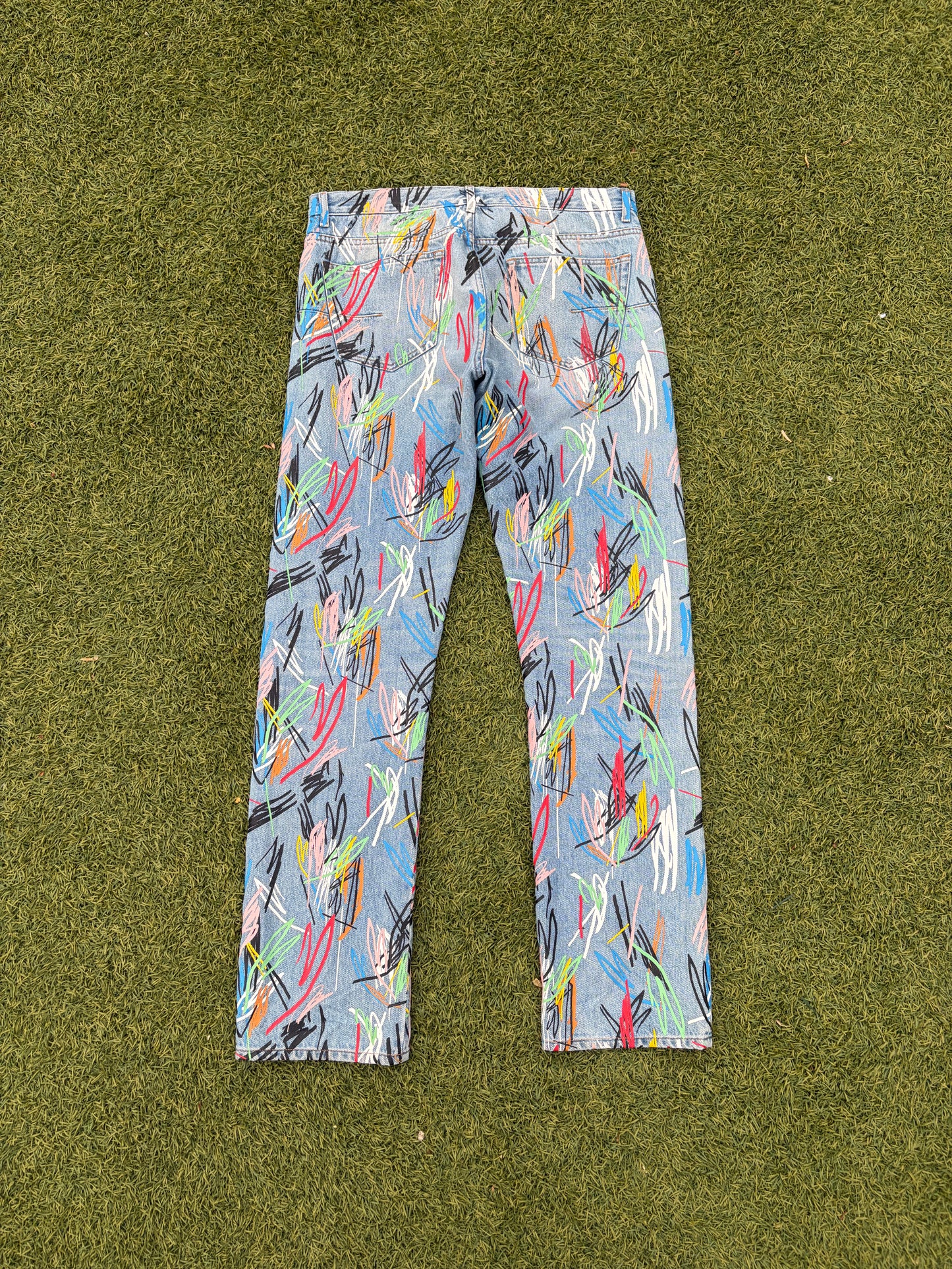 SS15 Dior By Kris Van Assche Multi-Color Scribble Lightwash Denim