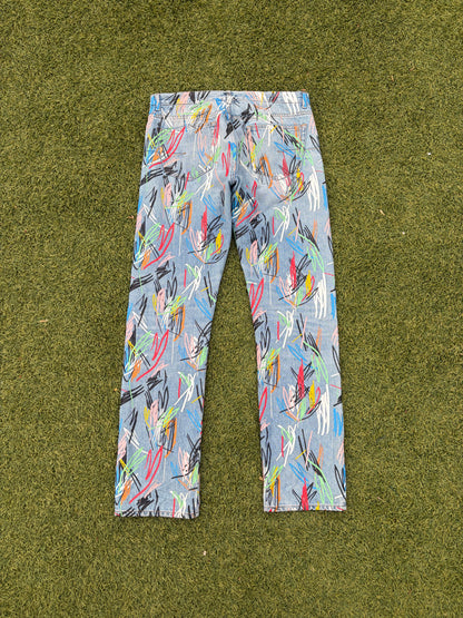 SS15 Dior By Kris Van Assche Multi-Color Scribble Lightwash Denim
