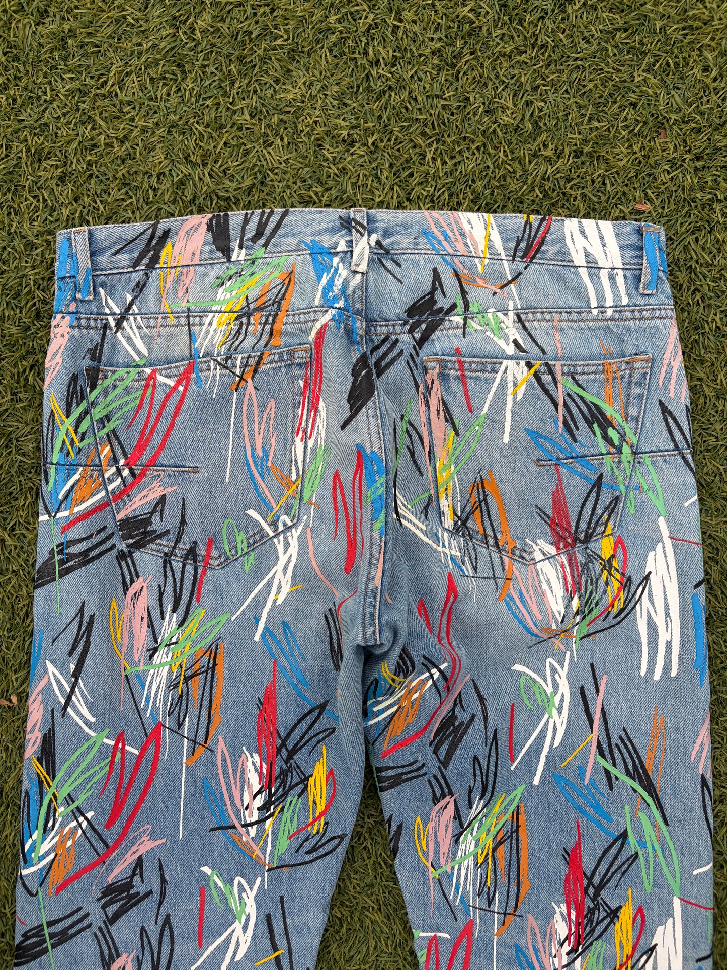 SS15 Dior By Kris Van Assche Multi-Color Scribble Lightwash Denim