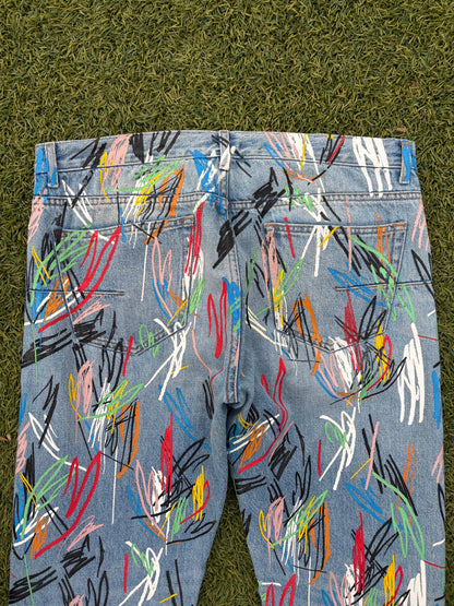 SS15 Dior By Kris Van Assche Multi-Color Scribble Lightwash Denim