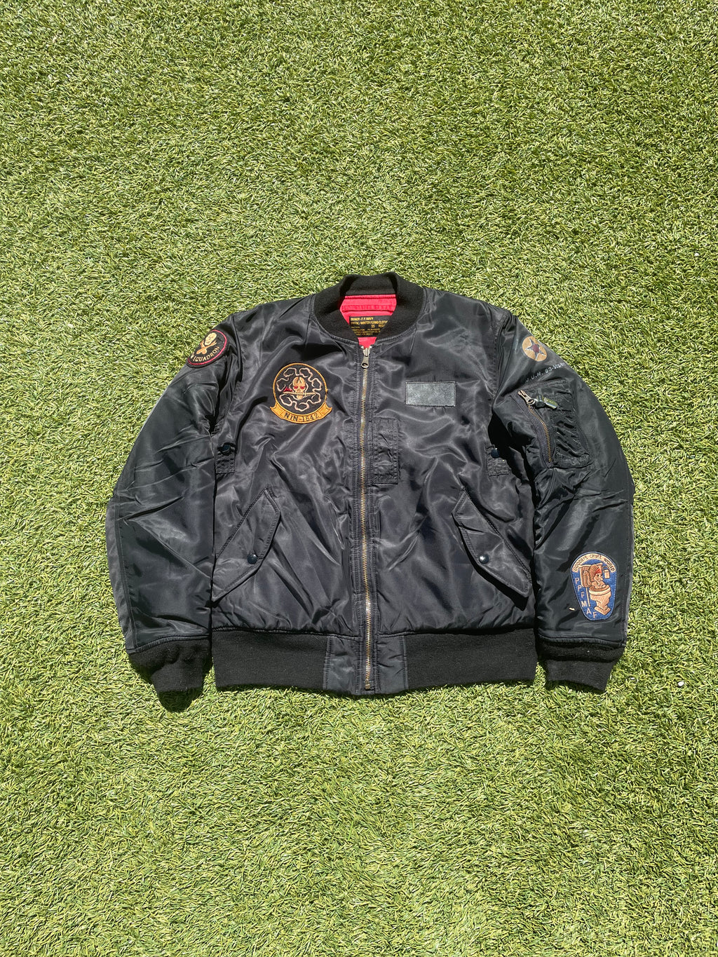 PPFM Black Military Patchwork Nylon Bomber Jacket