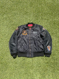 PPFM Black Military Patchwork Nylon Bomber Jacket