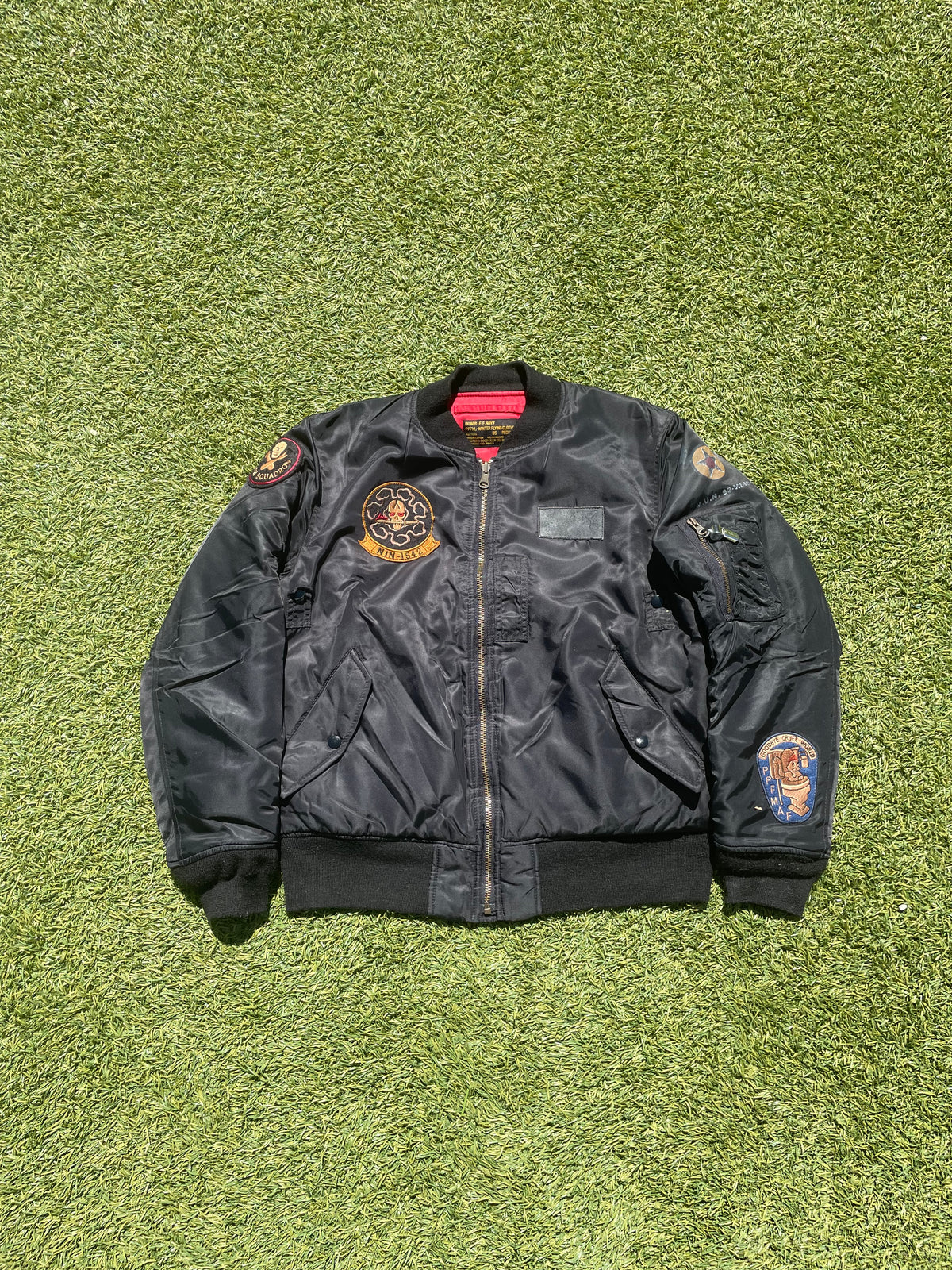PPFM Black Military Patchwork Nylon Bomber Jacket