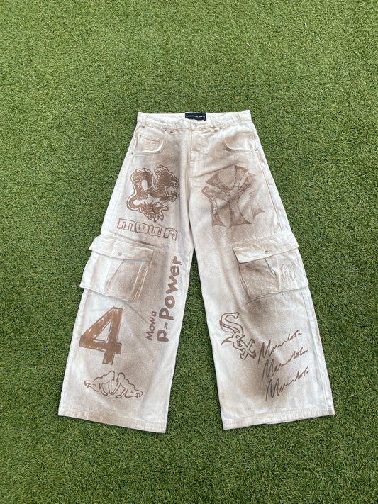 FW24 Mowalola Mudwash Jumbo Cargo Tattoo Denim