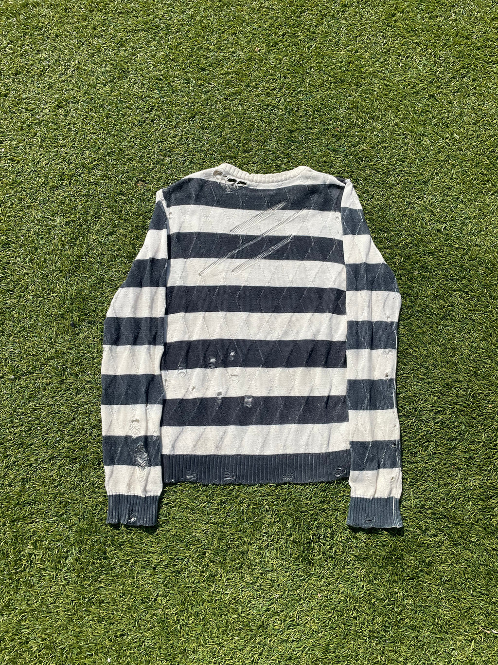 AW02 “Modern Age” - Number (N)ine Distressed Knit Stripe Sweater