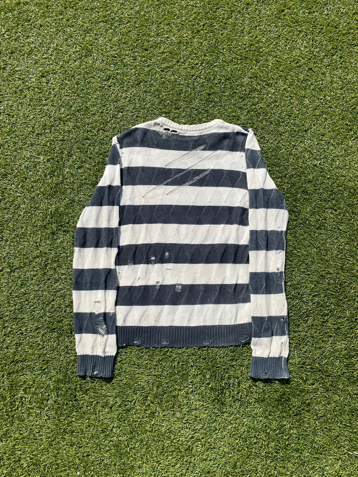 AW02 “Modern Age” - Number (N)ine Distressed Knit Stripe Sweater