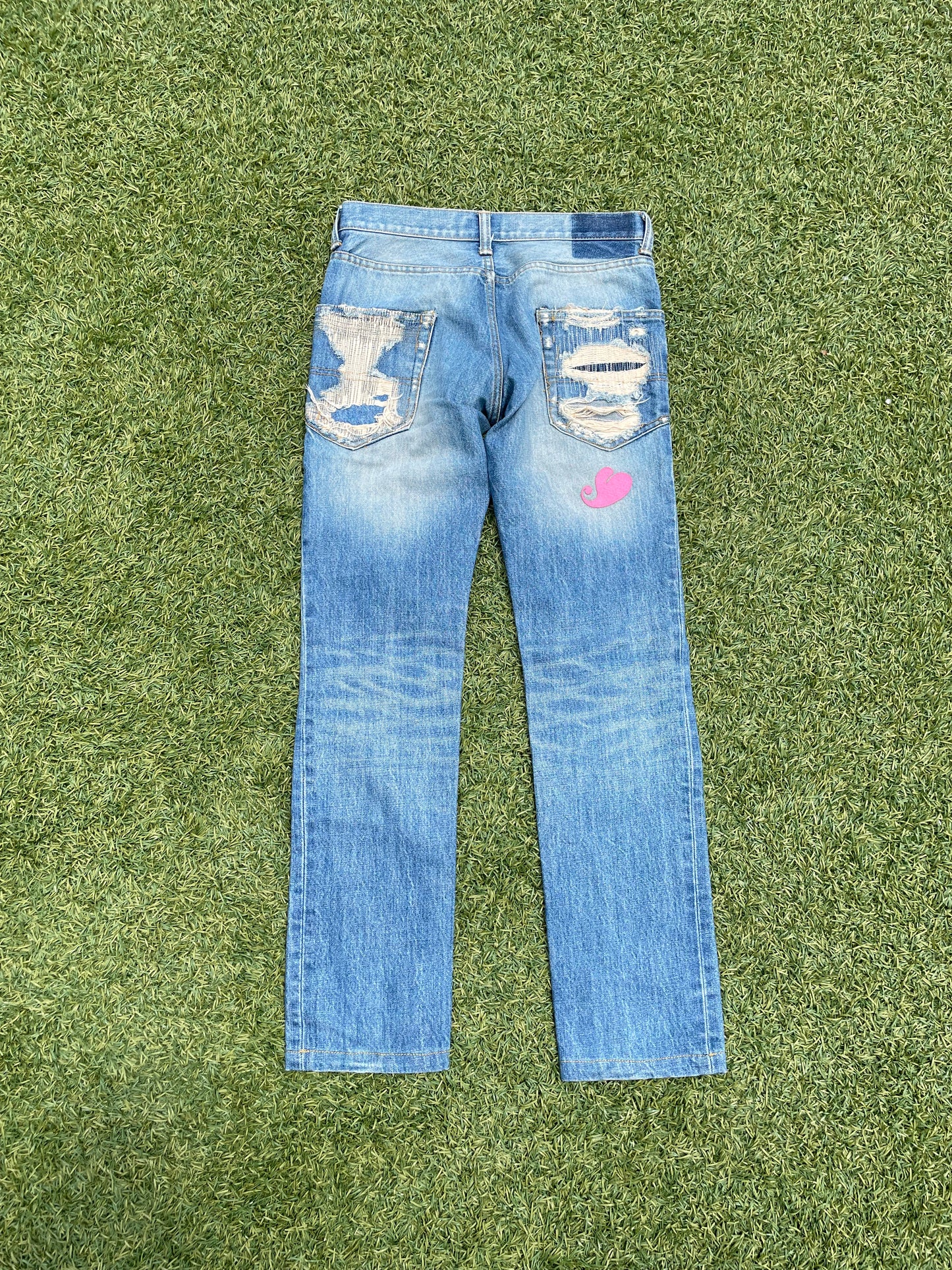 AW05 “Arts & Crafts” - Undercover Pink Hearts Patchwork Distressed Denim