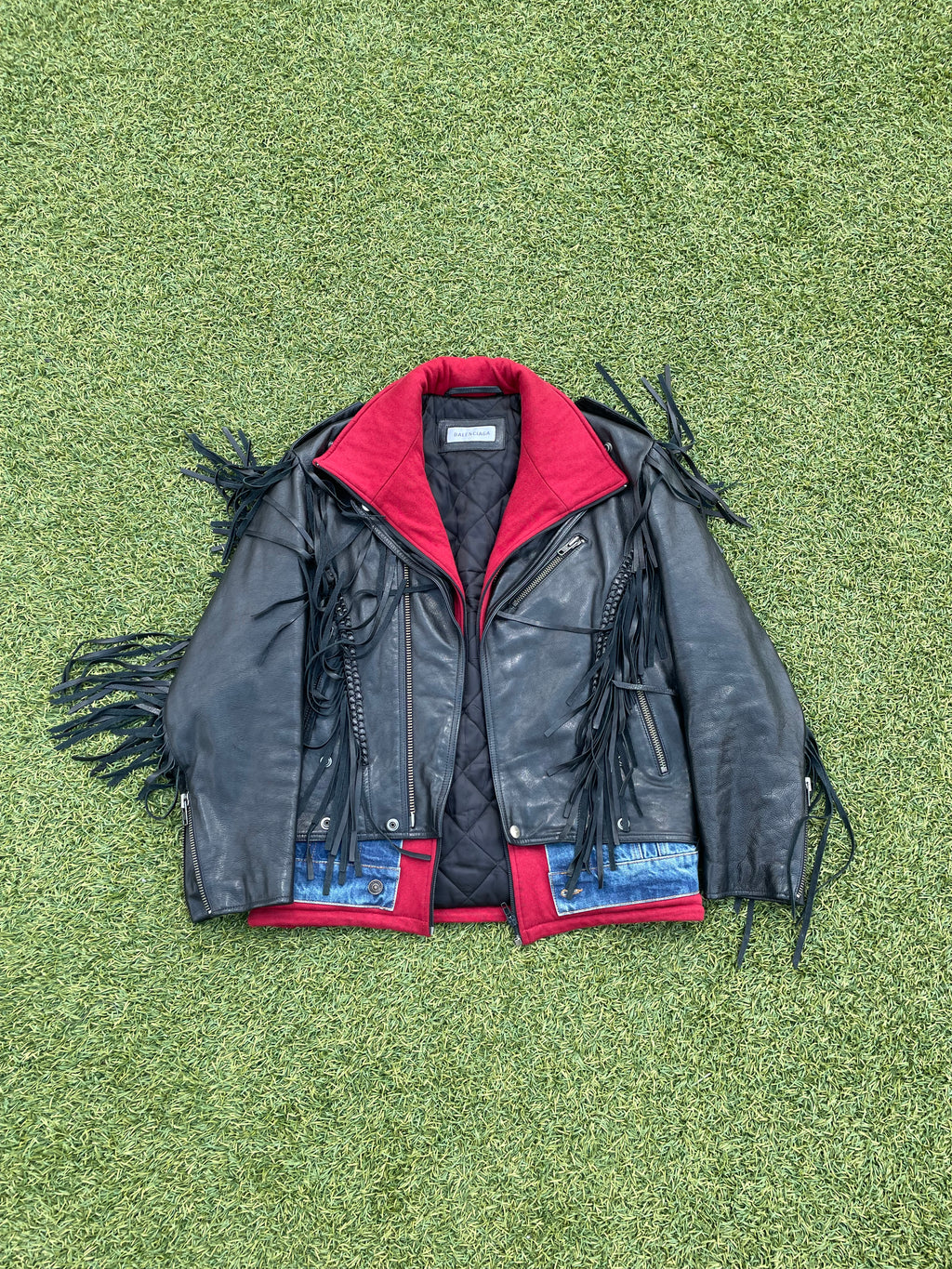 AW18 Balenciaga Triple Layer Hybrid Fringe Leather Biker Jacket