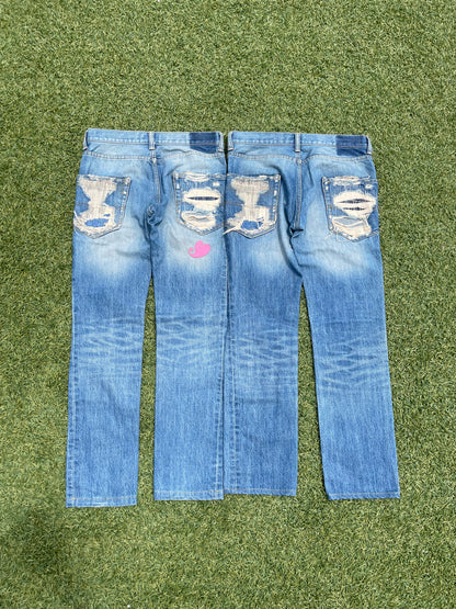 AW05 “Arts & Crafts” - Undercover Pink Hearts Patchwork Distressed Denim