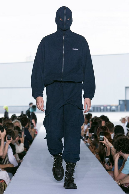 SS19 Vetements Navy Fleece Gimp Mask Zip Up Bullet Hoodie