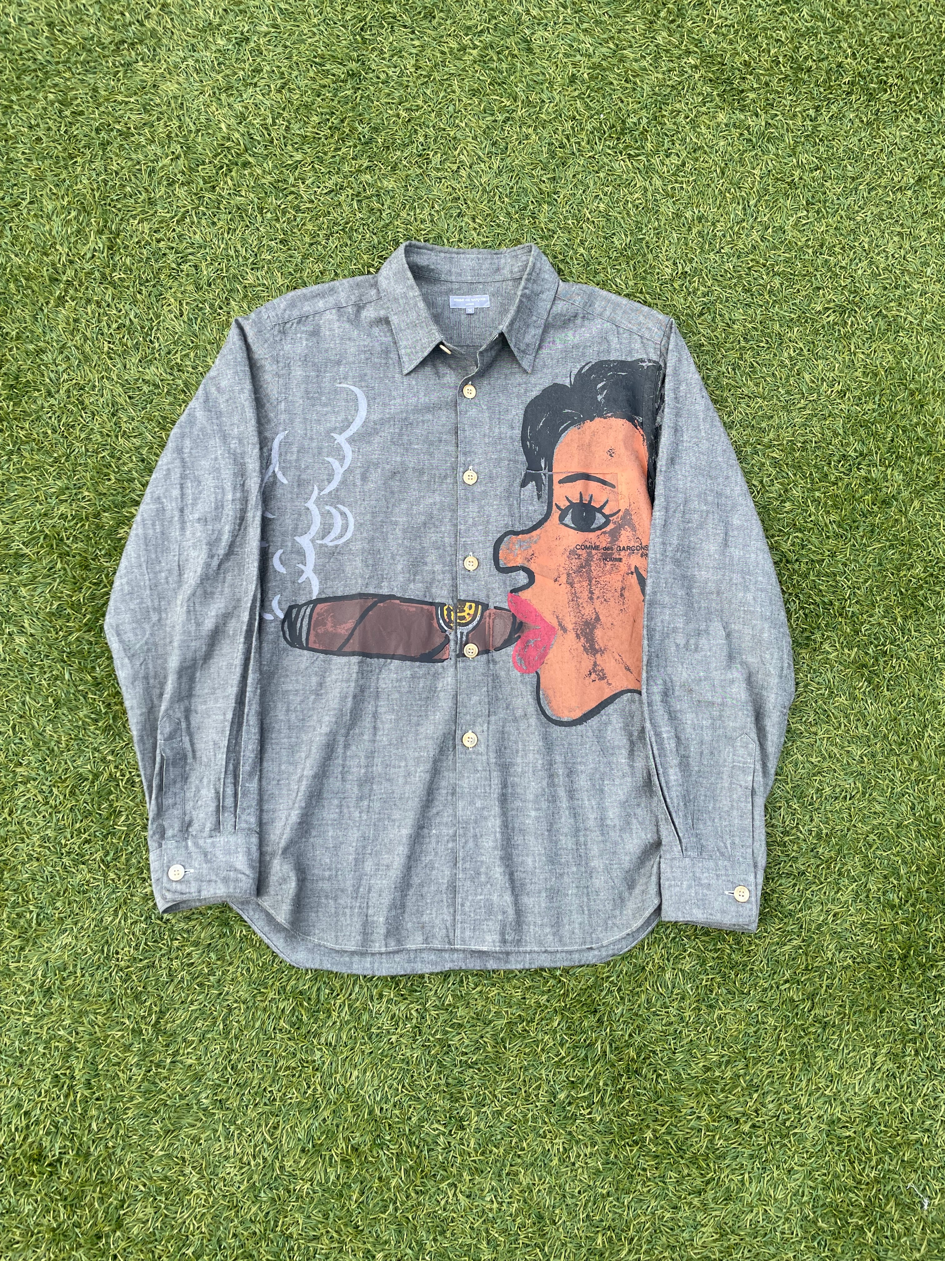 AD2002 Comme Des Garçons Cuba Painted Grey Button Up – RWNDBCKWRDS
